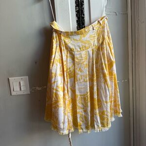 Oscar De La Renta Yellow Floral Poly Blend Skirt